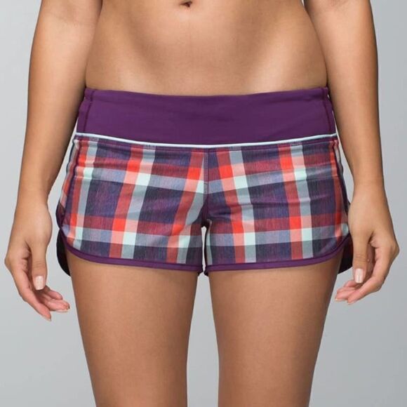 Lululemon Run Speed Shorts 2-way Stretch Yoga Wheezy Check Berry Yum Size 6 - Picture 1 of 14